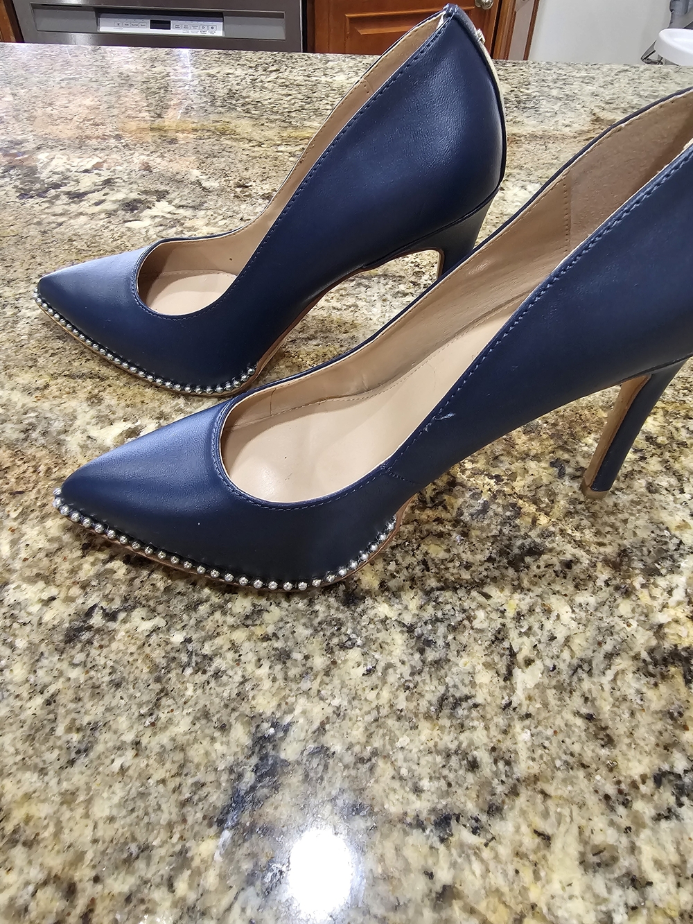 BCBGeneration Navy Pointed Toe Stud-Trim Pump Size 7, 4"heels - Picture 7 of 12